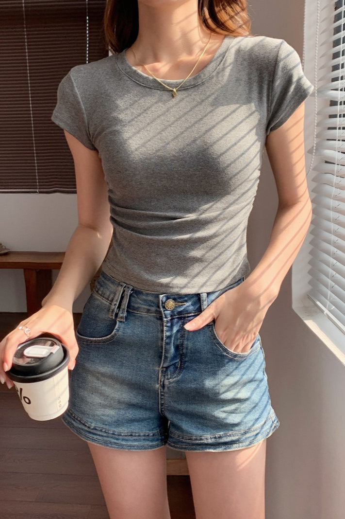 Solid Straight Shoulder Slim Fit T-shirt