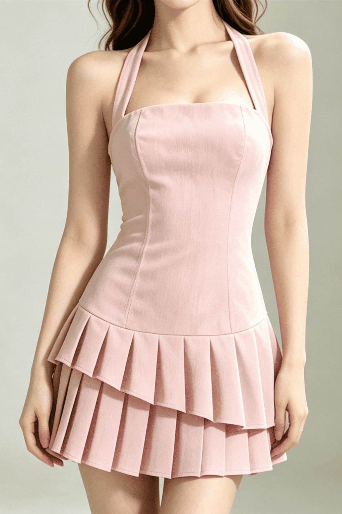 Halter Pleated Slim Mini Dress