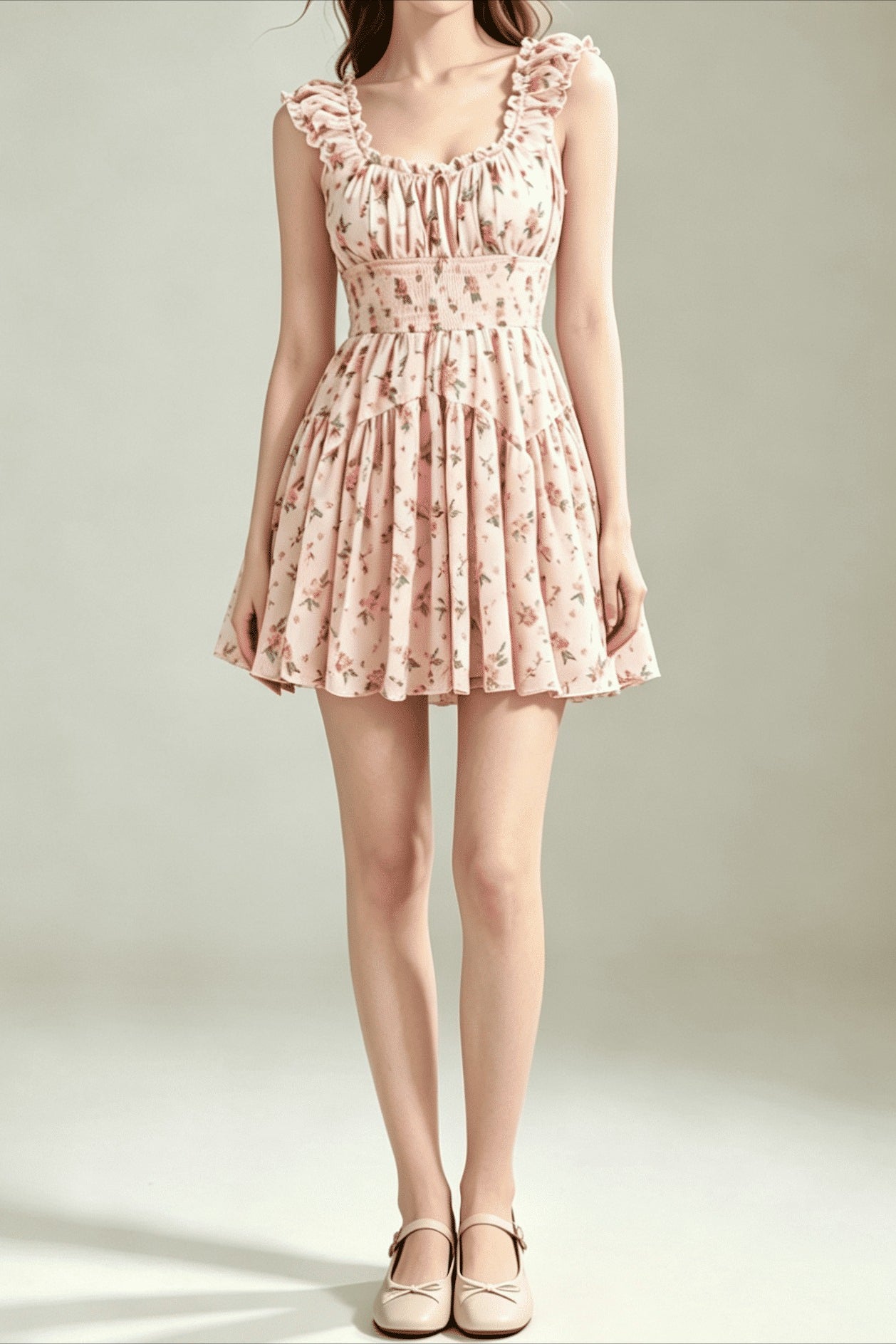 Floral Ruffled Trim Midi Dress