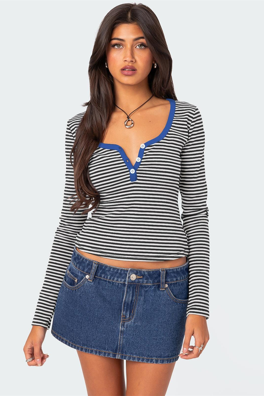 Striped Knit Straight Shoulder T-shirt