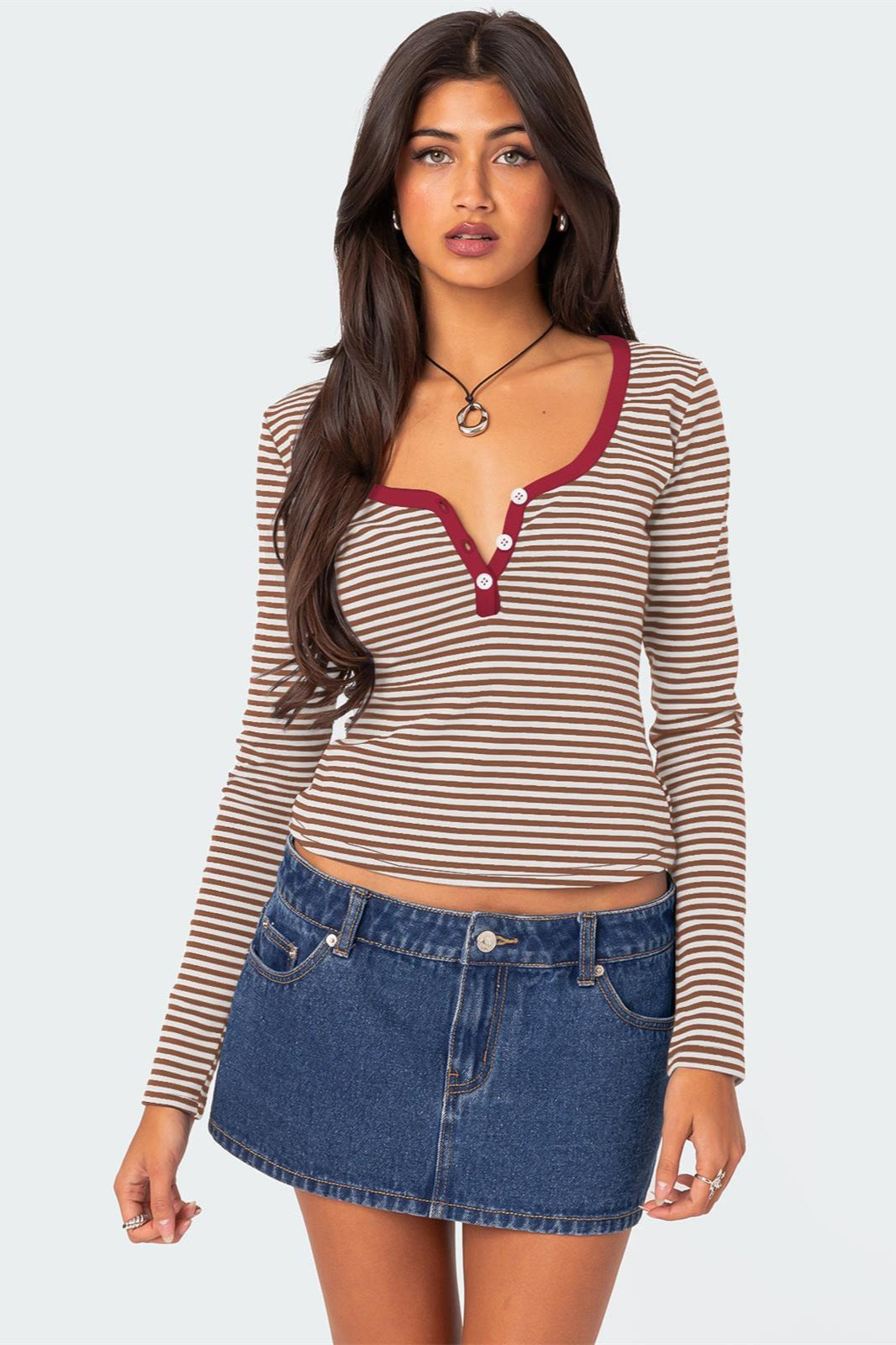 Striped Knit Straight Shoulder T-shirt