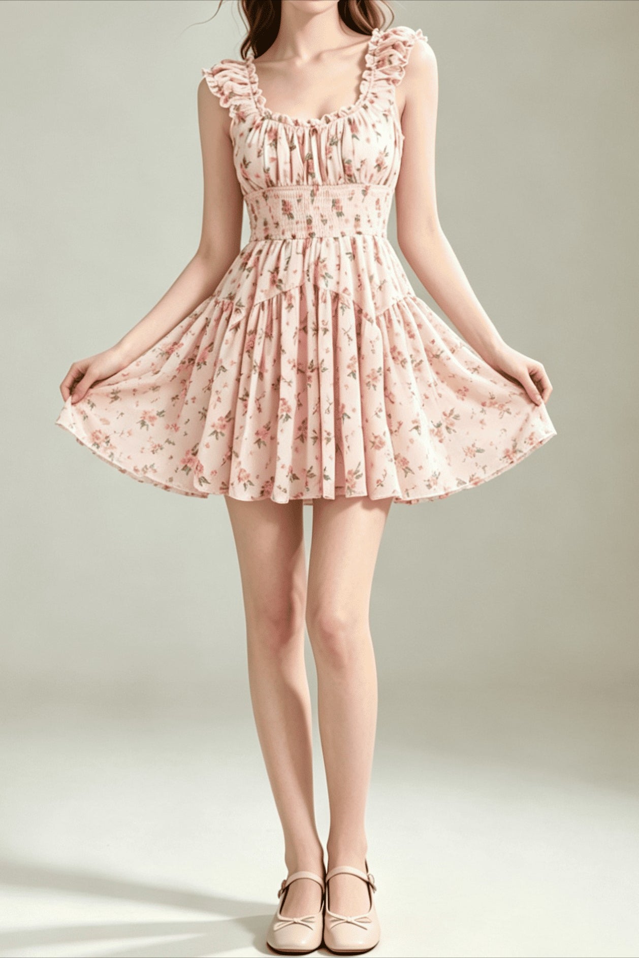 Floral Ruffled Trim Midi Dress