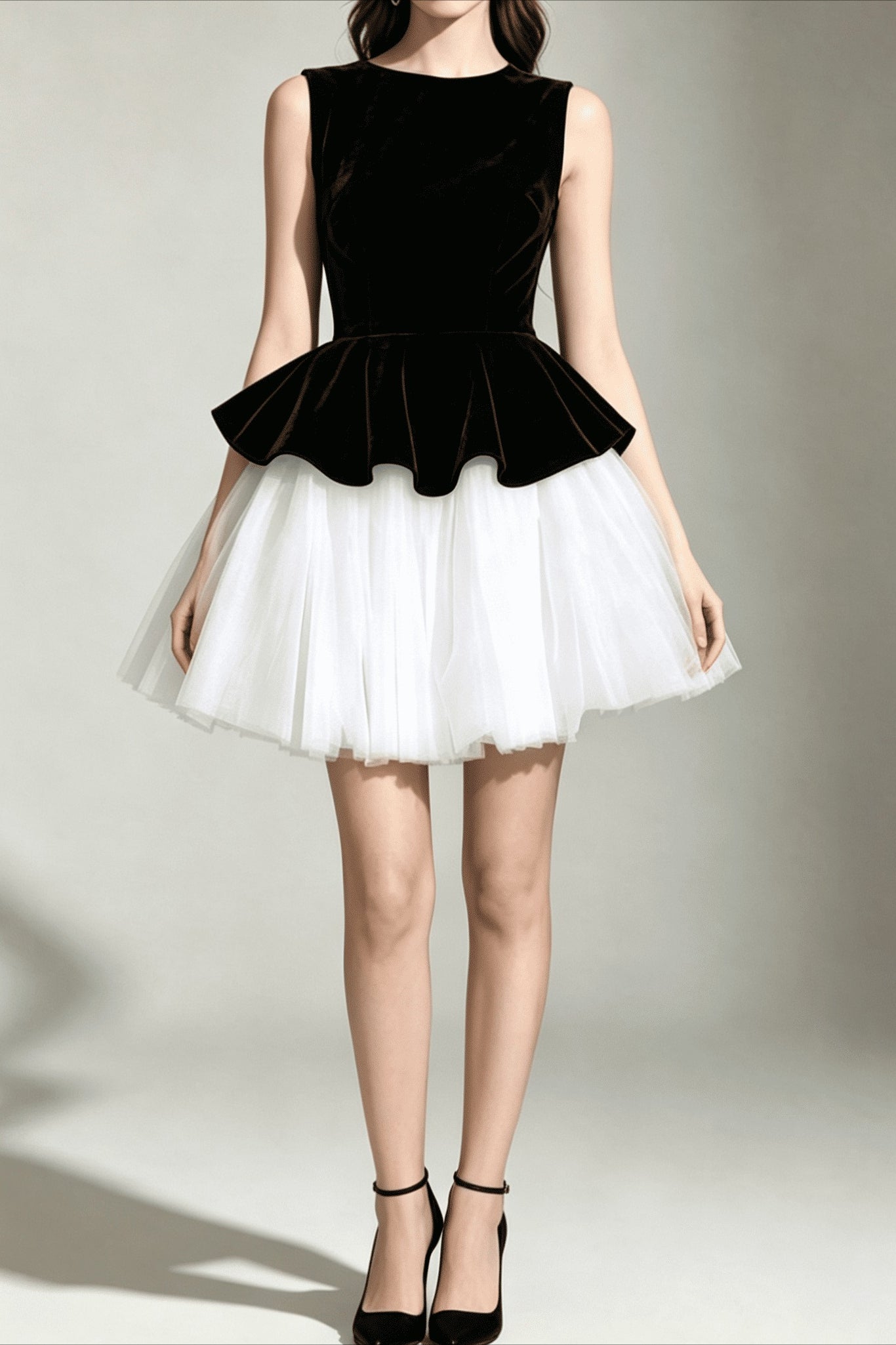 Velvet Mesh Sleeveless Puff Mini Dress