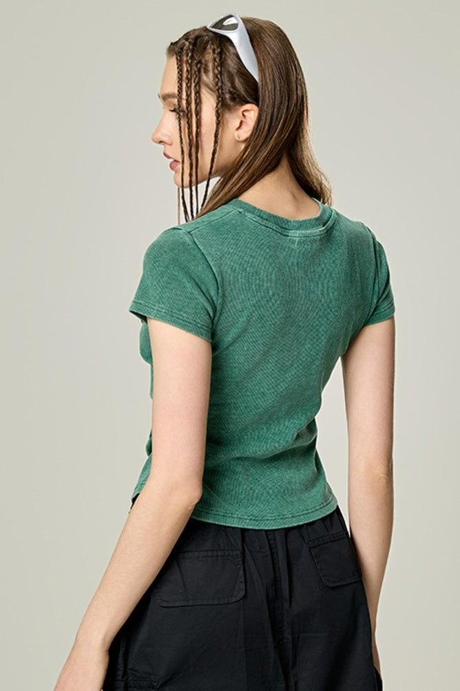 Washed Ruched Slim Y2K Stretch T-shirt