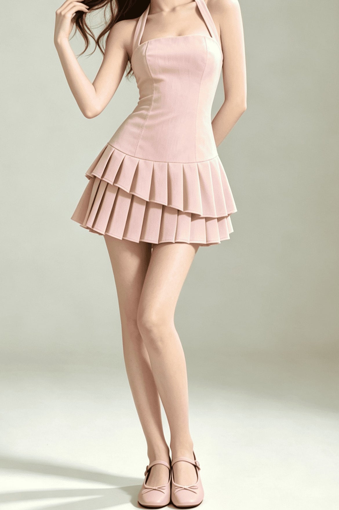 Halter Pleated Slim Mini Dress