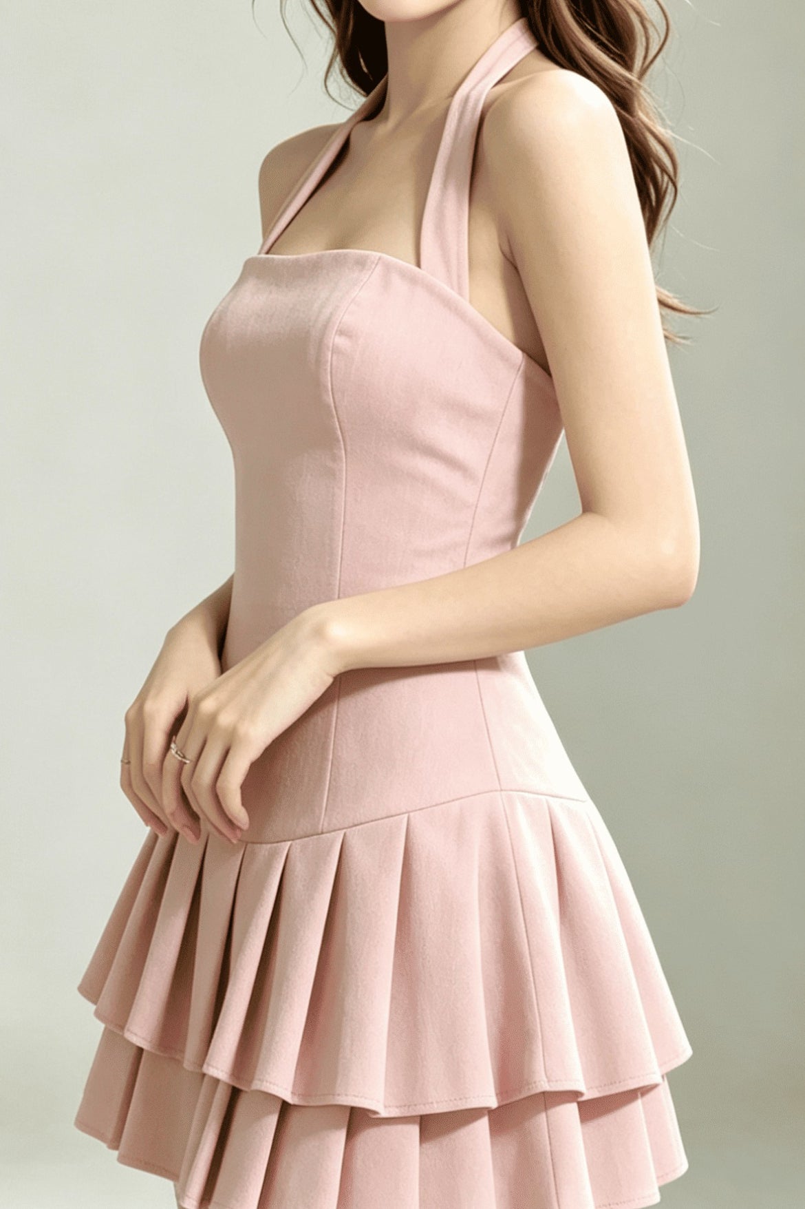 Halter Pleated Slim Mini Dress