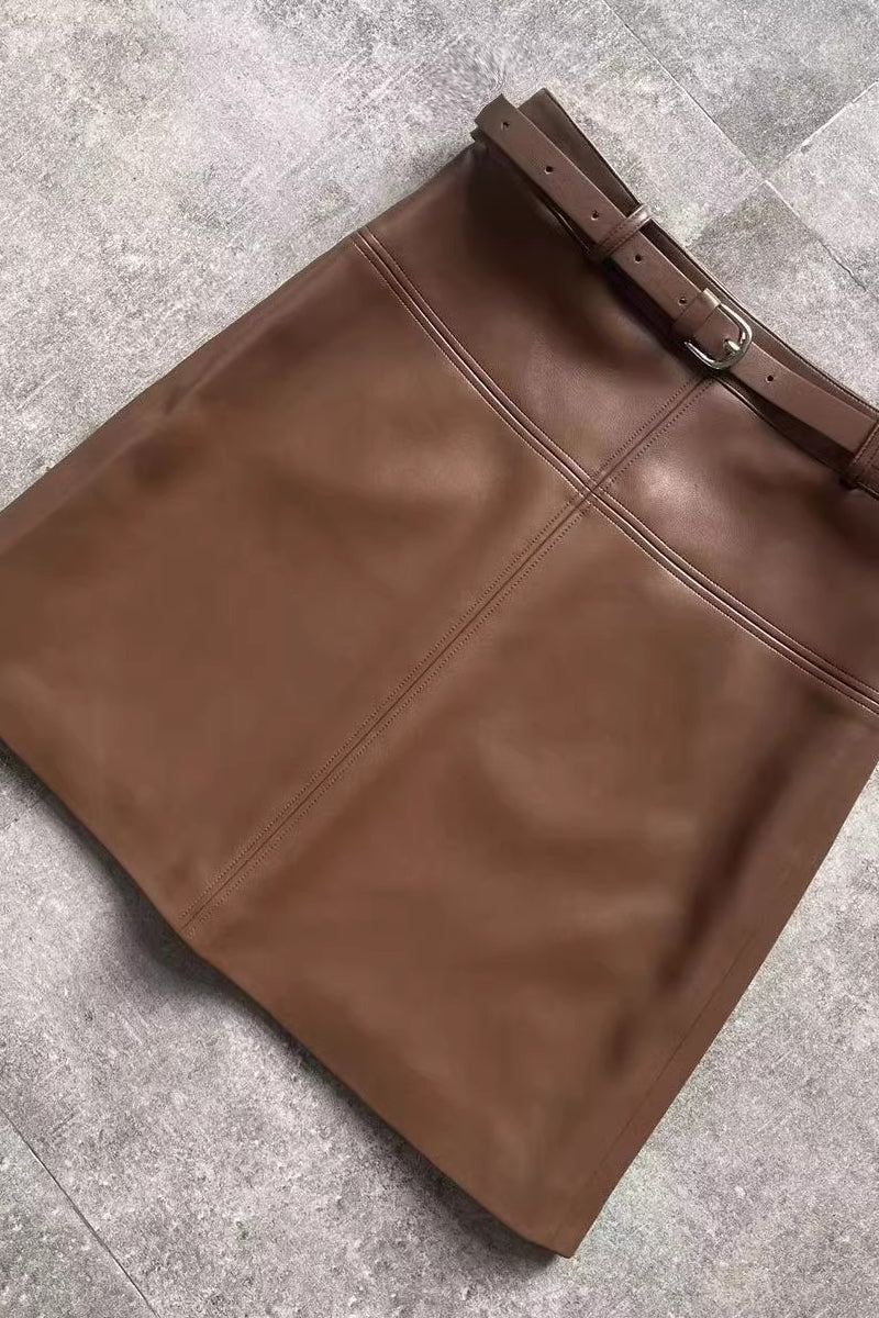 PU Leather High Waist Hip Wrap Mini Skirt