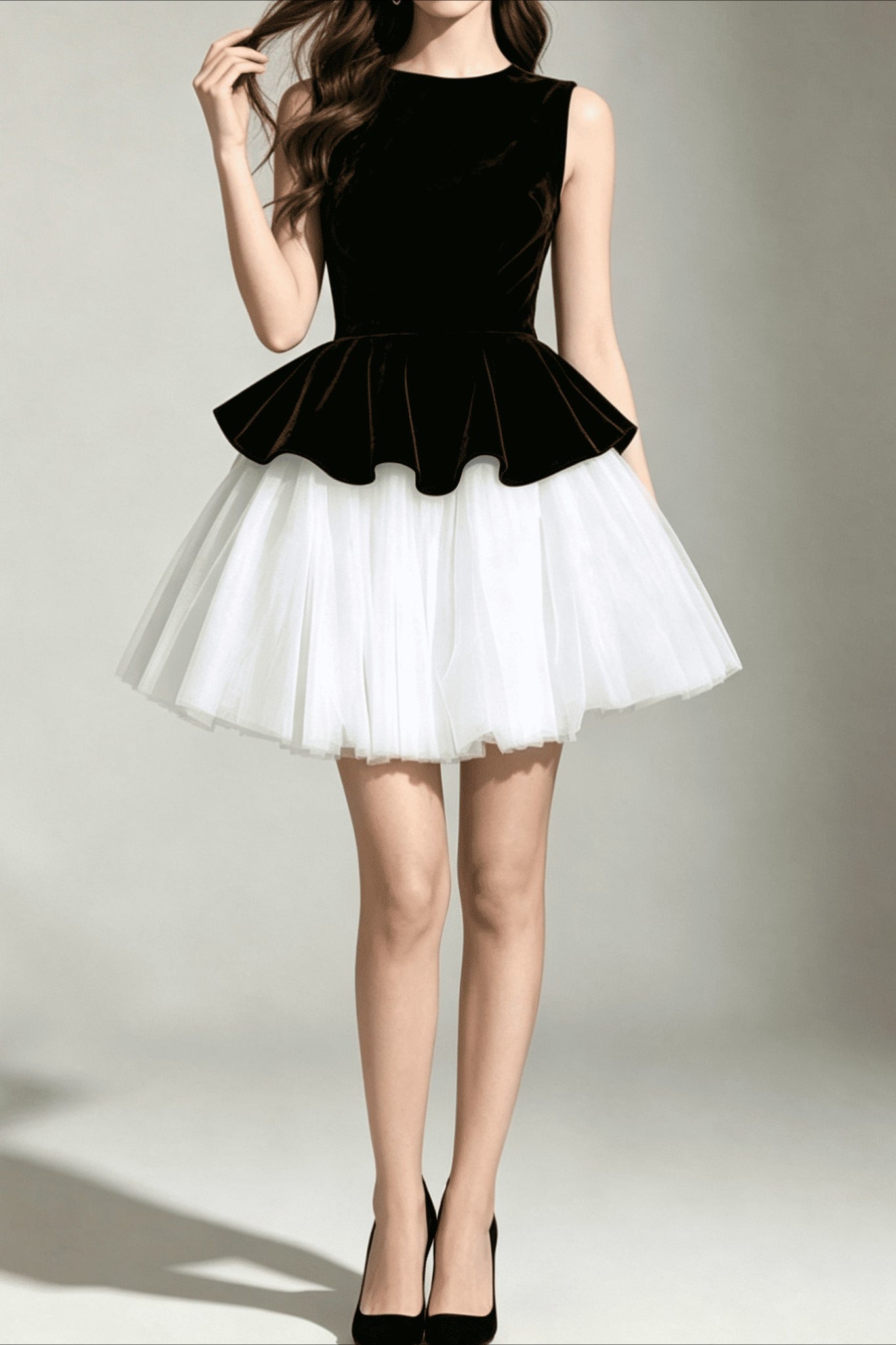Velvet Mesh Sleeveless Puff Mini Dress