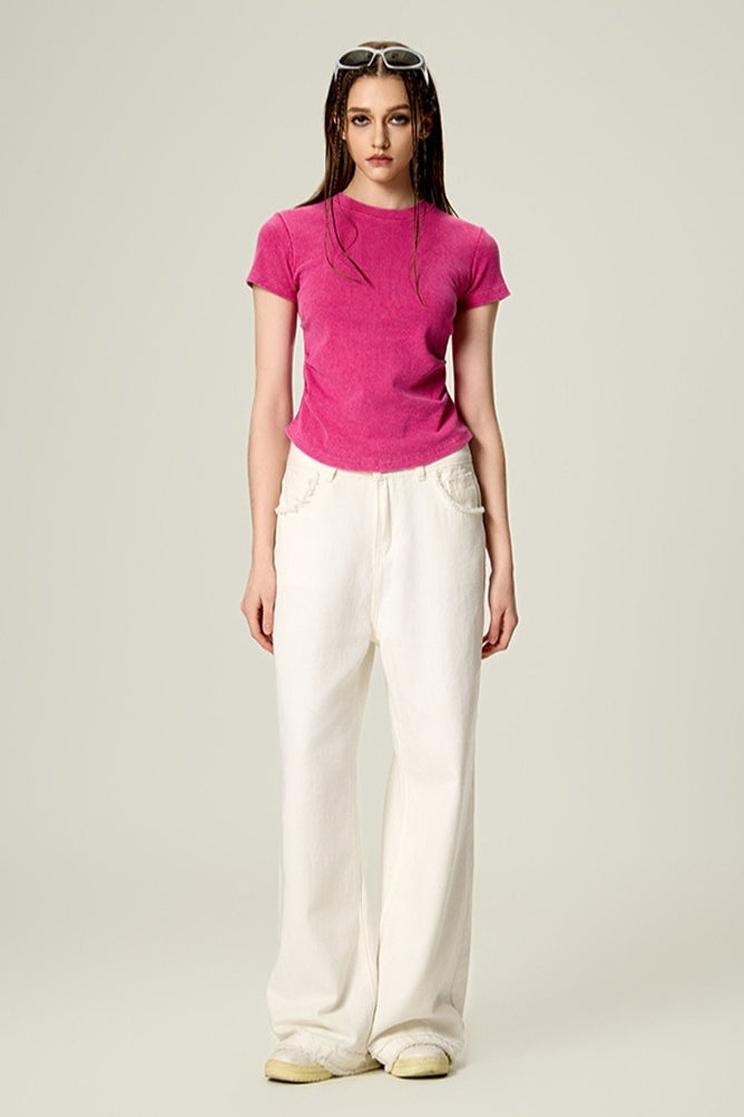Washed Ruched Slim Y2K Stretch T-shirt
