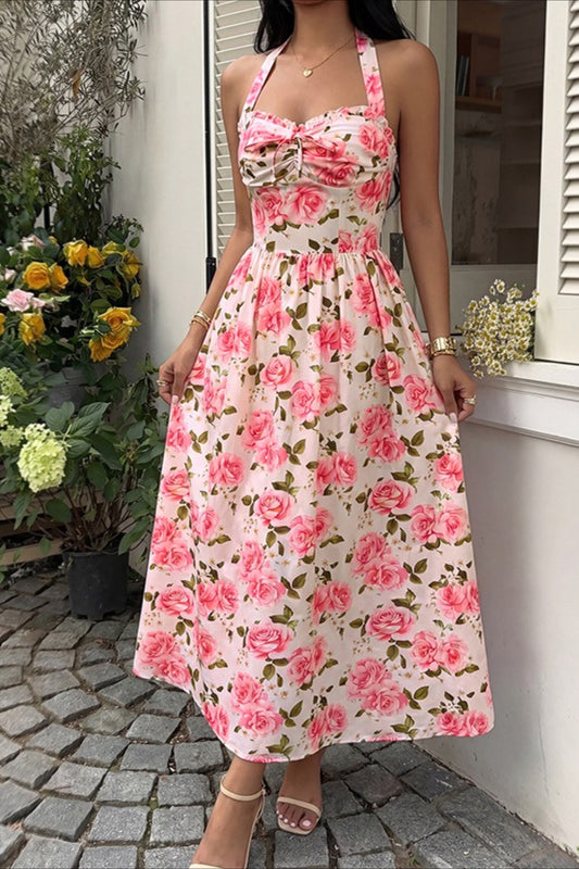 Floral Halter High Waist Maxi Dress