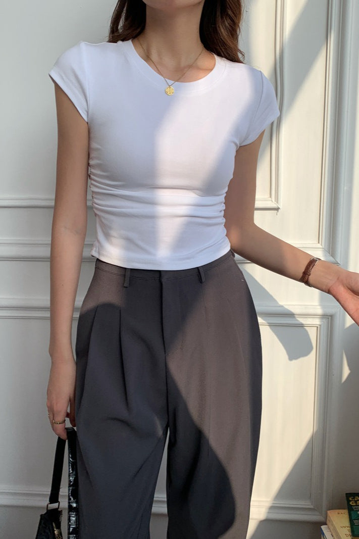 Solid Straight Shoulder Slim Fit T-shirt