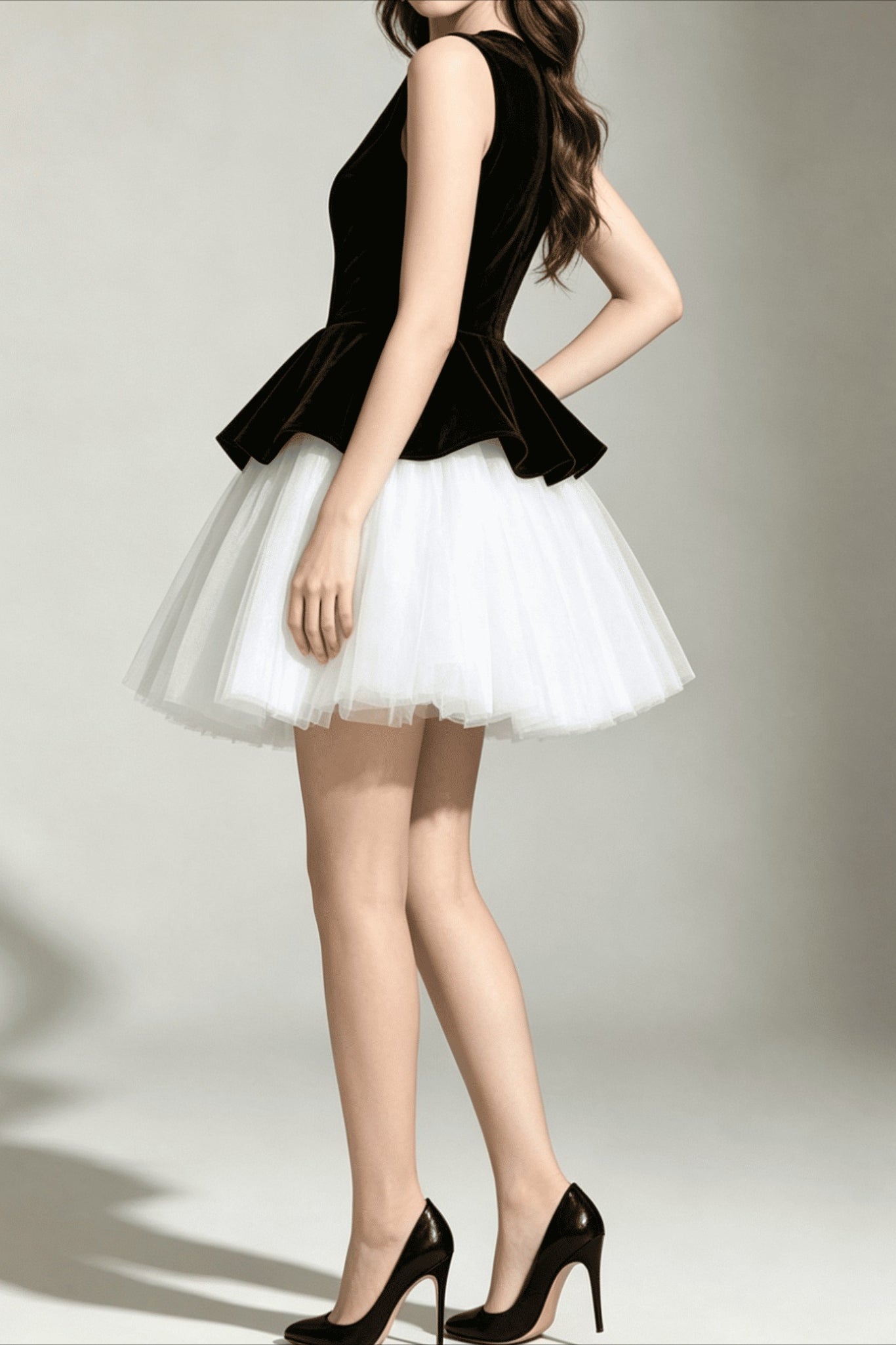 Velvet Mesh Sleeveless Puff Mini Dress