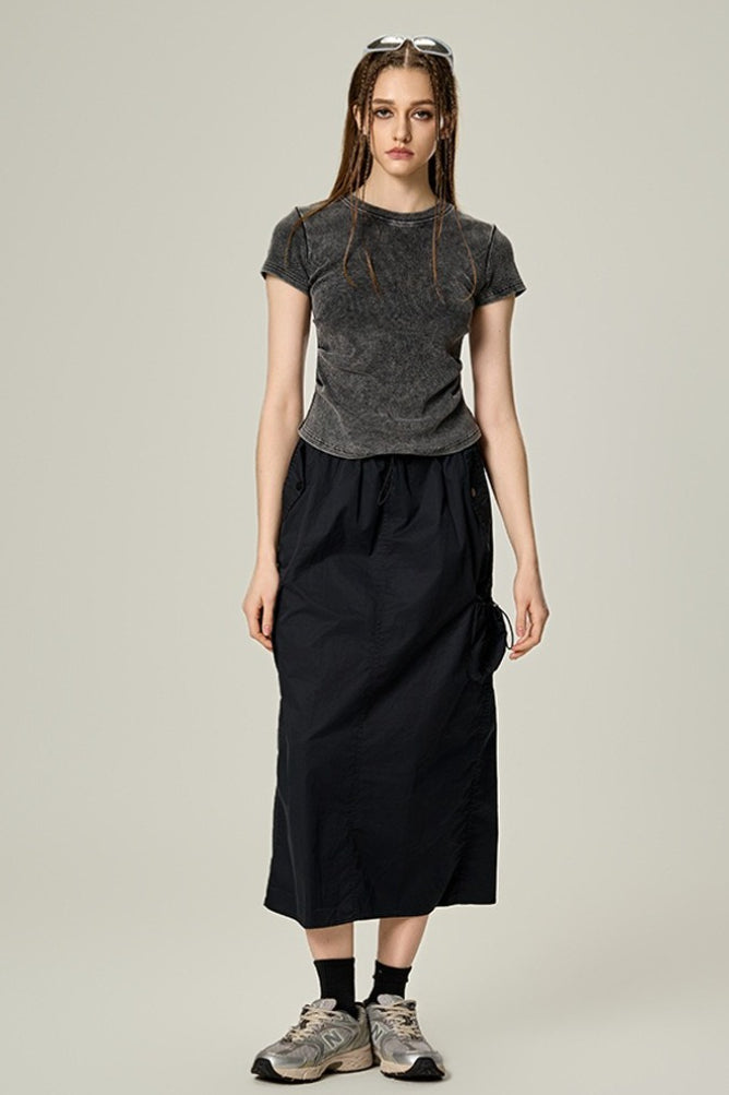 Washed Ruched Slim Y2K Stretch T-shirt