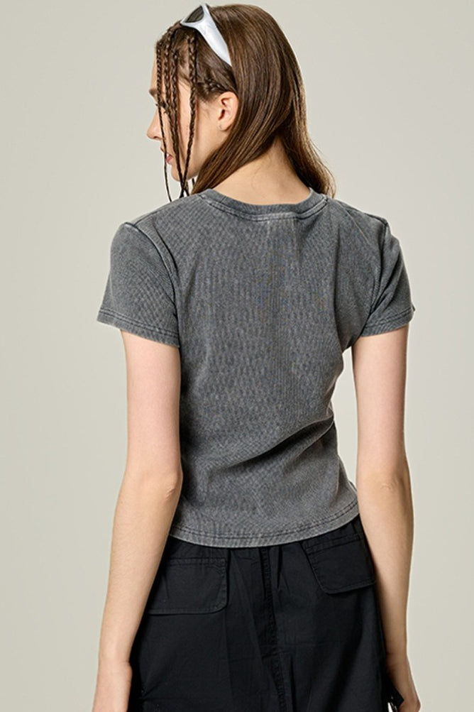 Washed Ruched Slim Y2K Stretch T-shirt