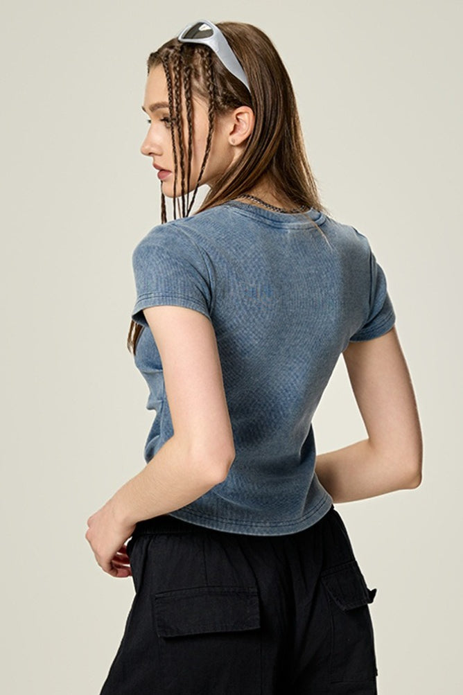 Washed Ruched Slim Y2K Stretch T-shirt