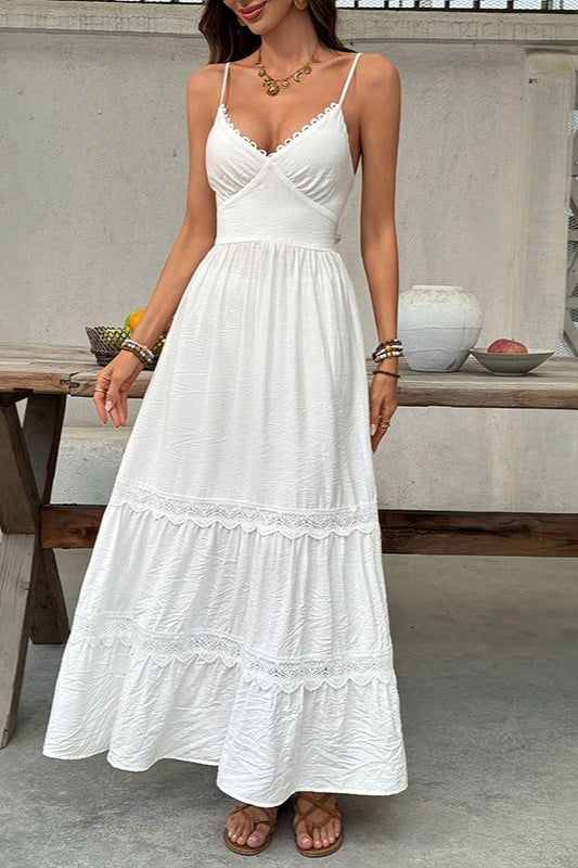 Tiered Floral Lace Backless Midi Dress