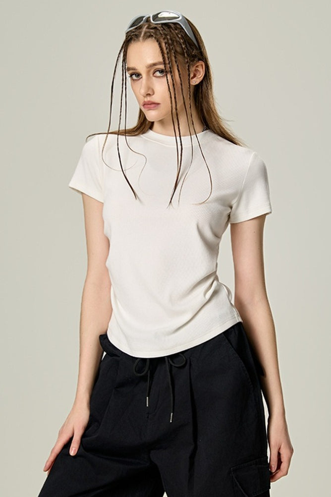 Washed Ruched Slim Y2K Stretch T-shirt