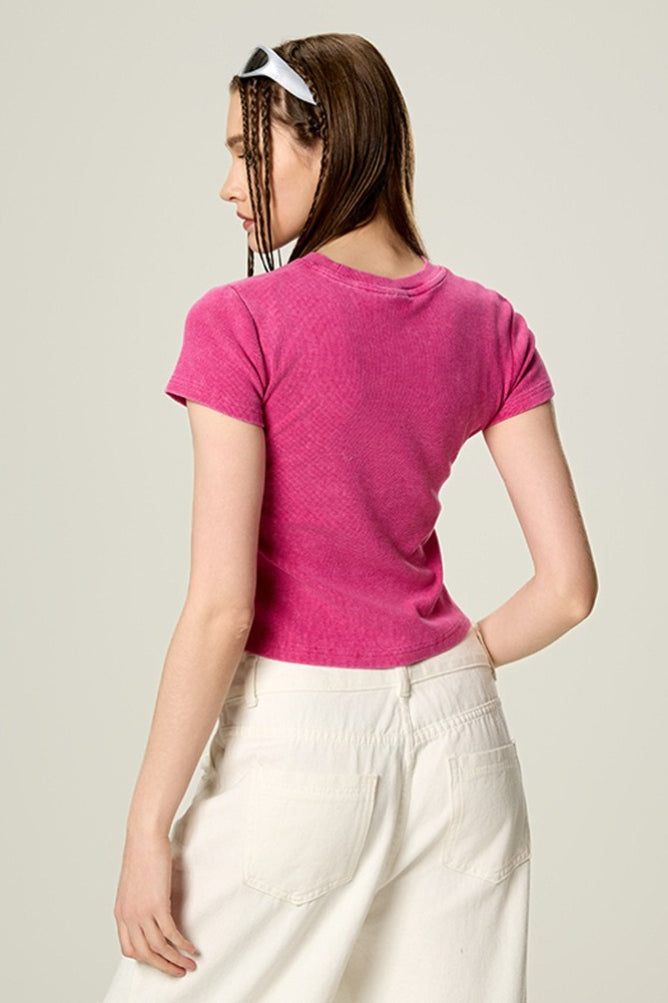 Washed Ruched Slim Y2K Stretch T-shirt