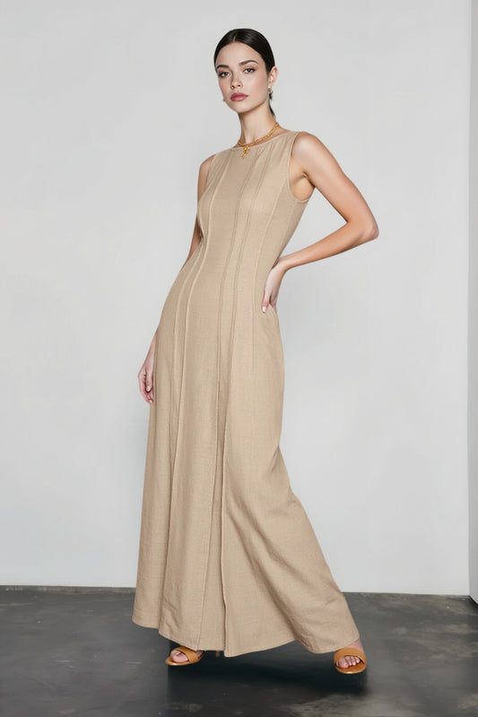 Minimal Slim Solid Neck Maxi Dress