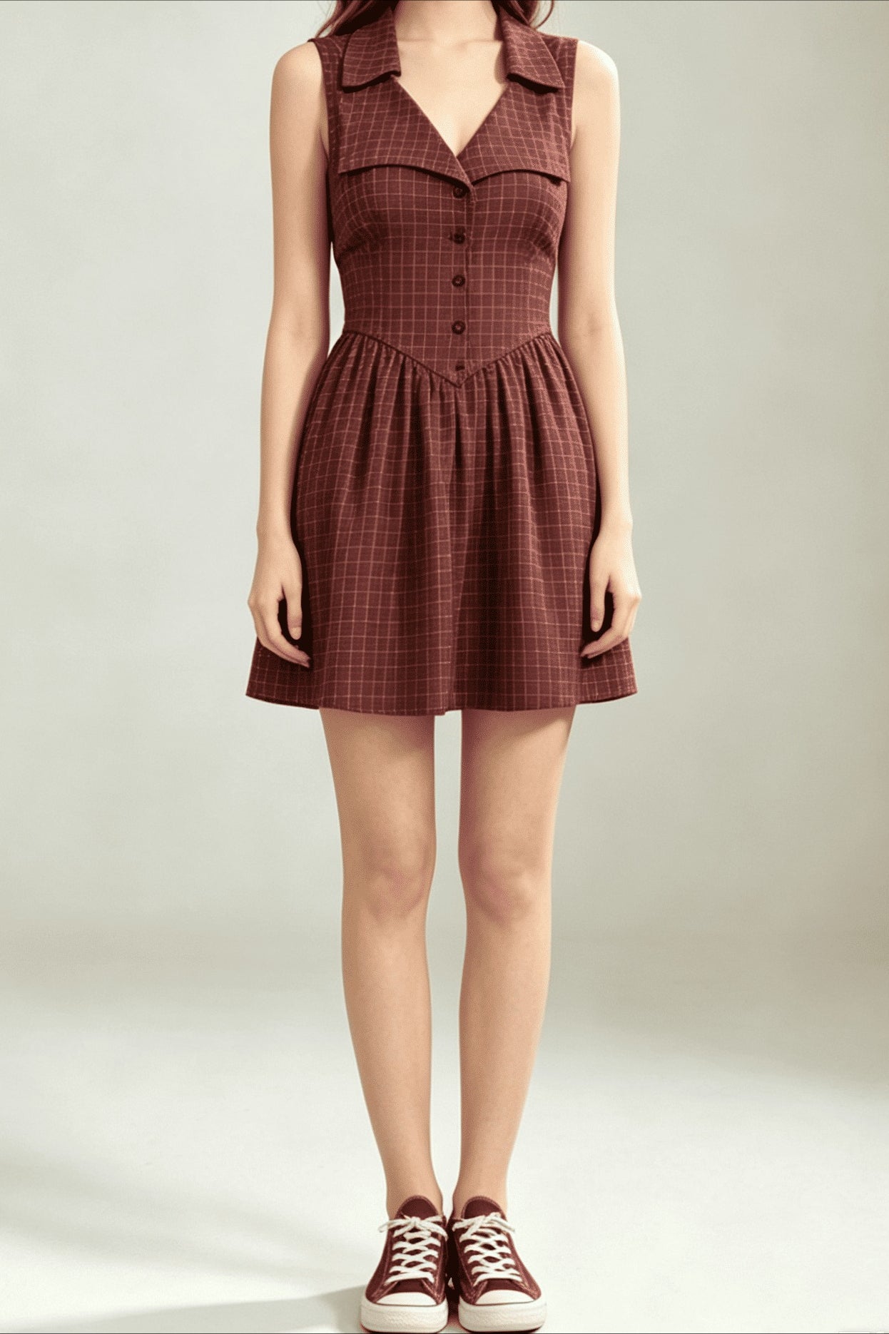 Plaid Halter Neck Waist Cinch Mini Dress