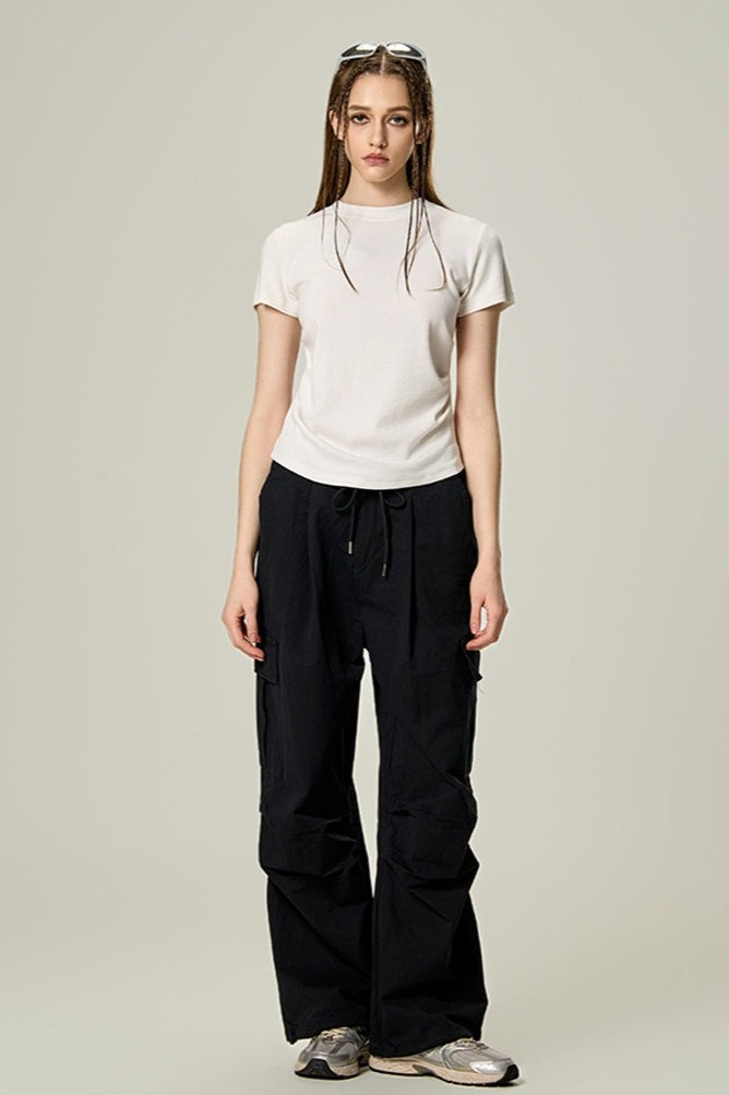 Washed Ruched Slim Y2K Stretch T-shirt