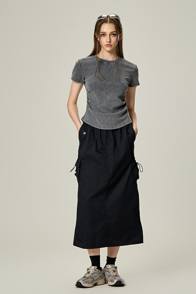 Washed Ruched Slim Y2K Stretch T-shirt