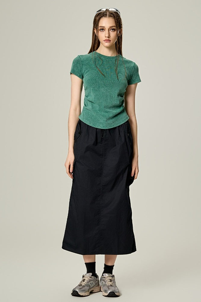 Washed Ruched Slim Y2K Stretch T-shirt