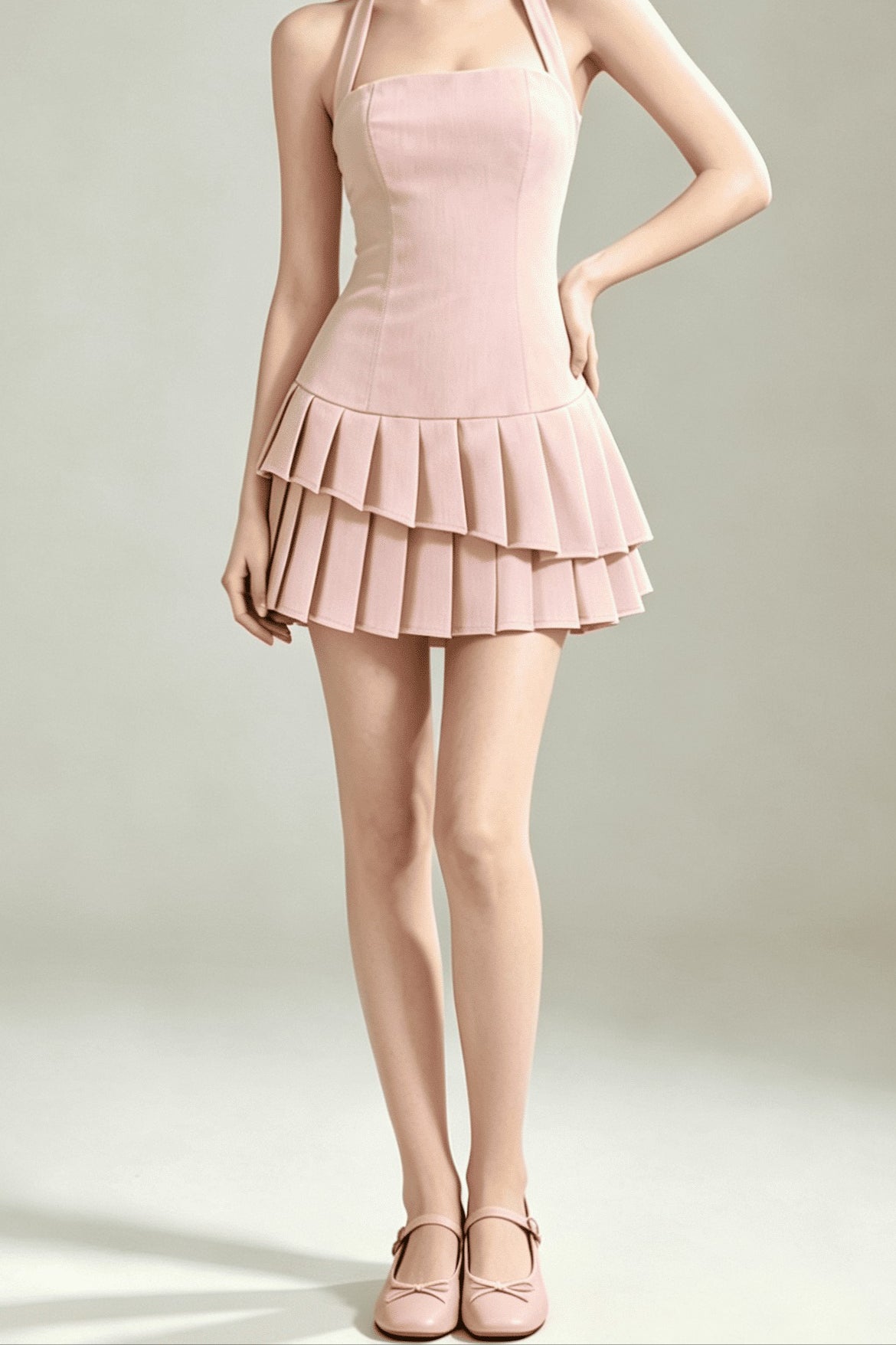 Halter Pleated Slim Mini Dress