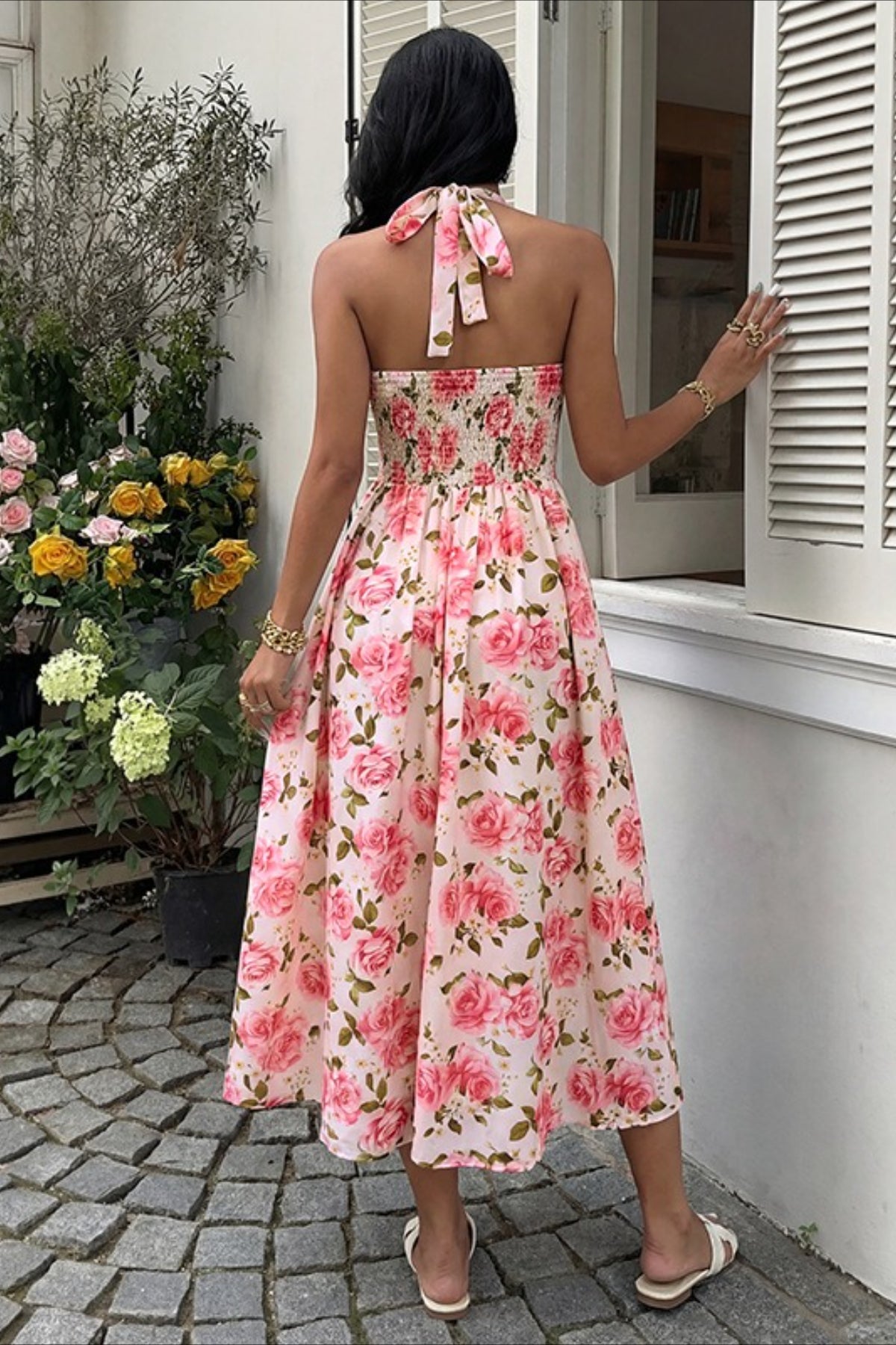 Floral Halter High Waist Maxi Dress