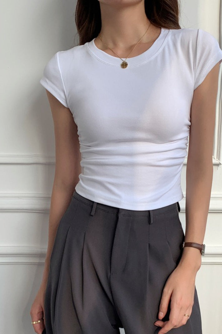 Solid Straight Shoulder Slim Fit T-shirt