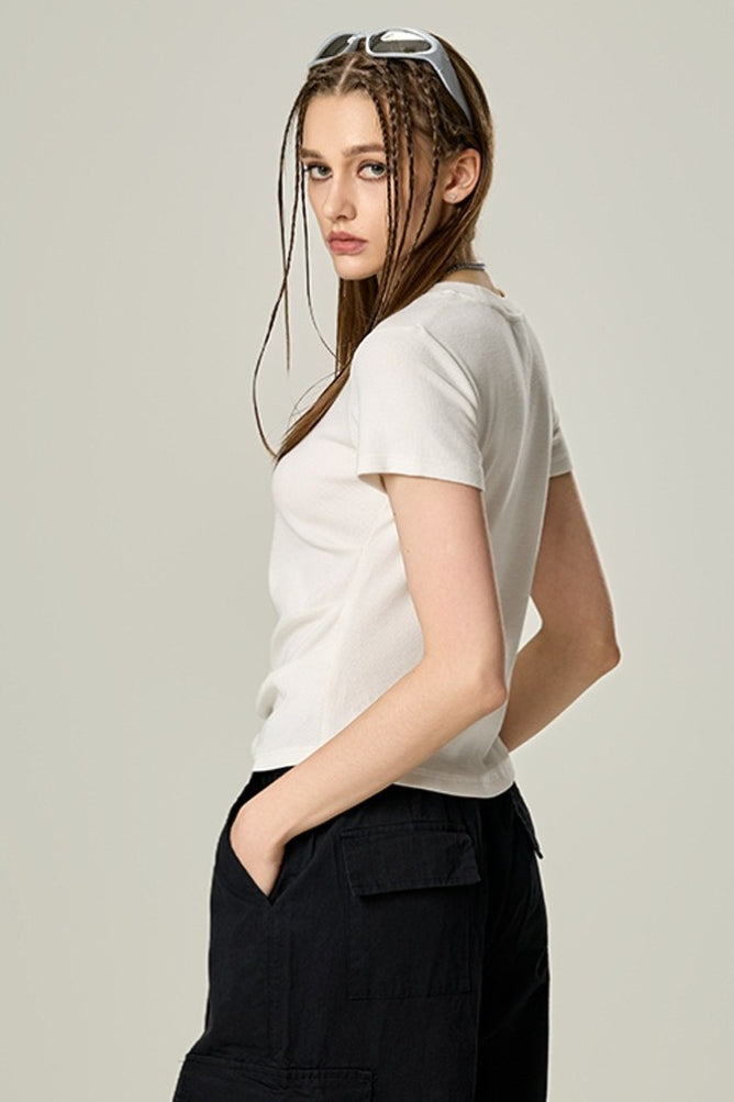 Washed Ruched Slim Y2K Stretch T-shirt