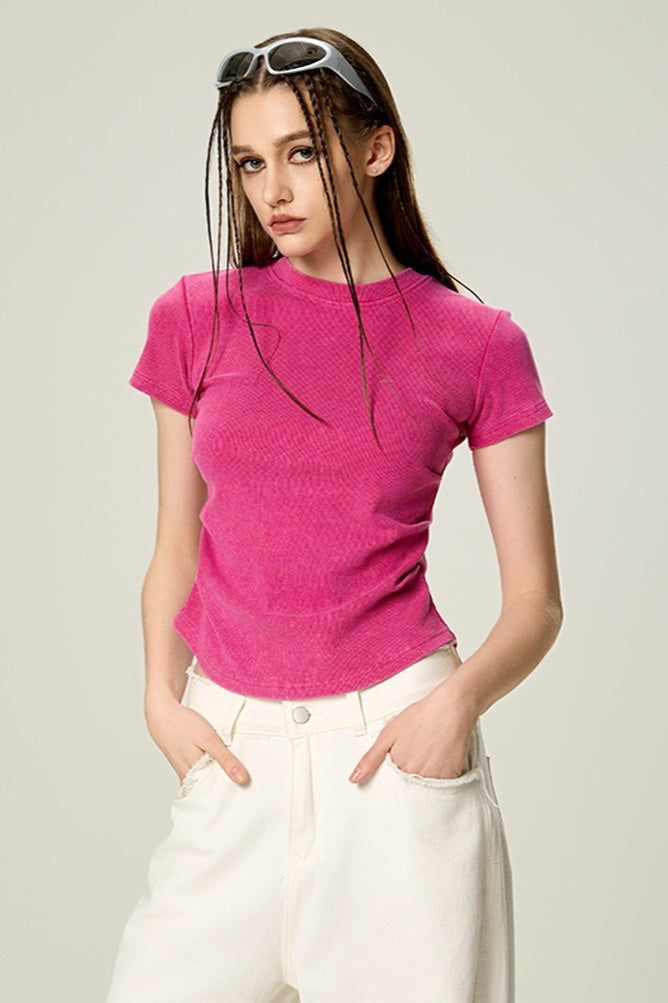Washed Ruched Slim Y2K Stretch T-shirt