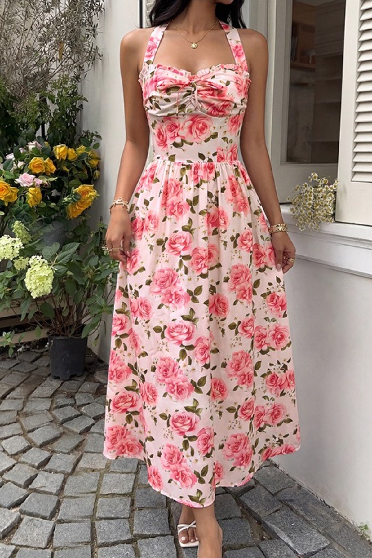 Floral Halter High Waist Maxi Dress